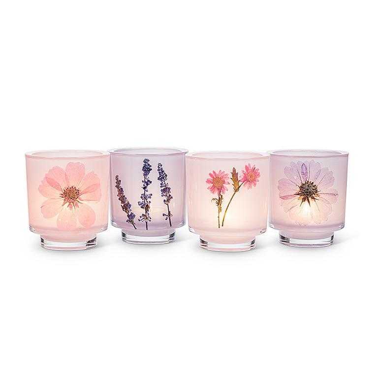 Frosted Votive with Pressed Flowers (Assorted Styles)