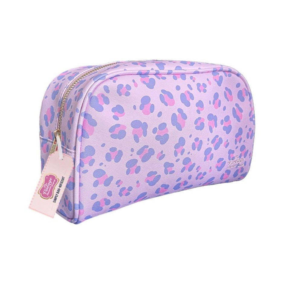 Large Oval Make Up Bag in Leopard and Lilac