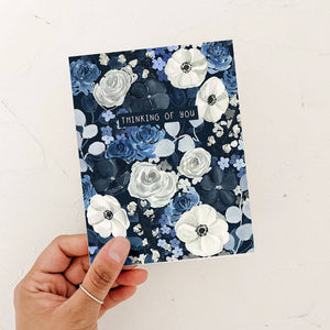 Navy Floral Thinking of You Card | Sympathy Card: White