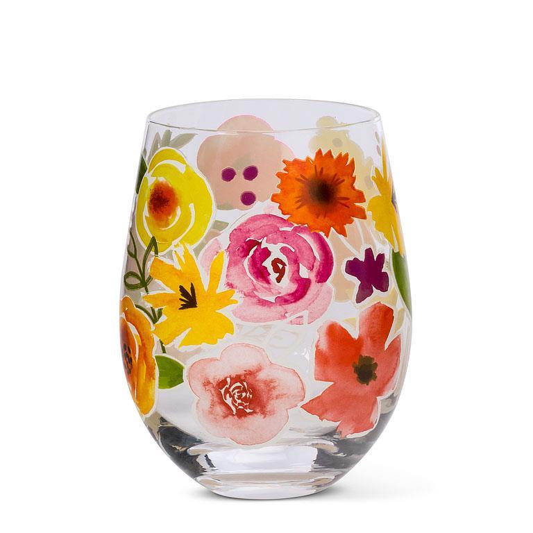 Bold Floral Stemless Wine Glass