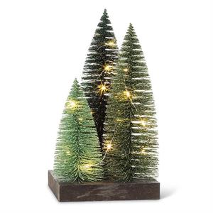 Glitter LED Trees on Square Base - Green