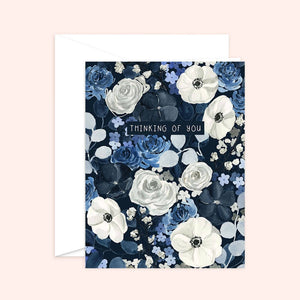 Navy Floral Thinking of You Card | Sympathy Card: White