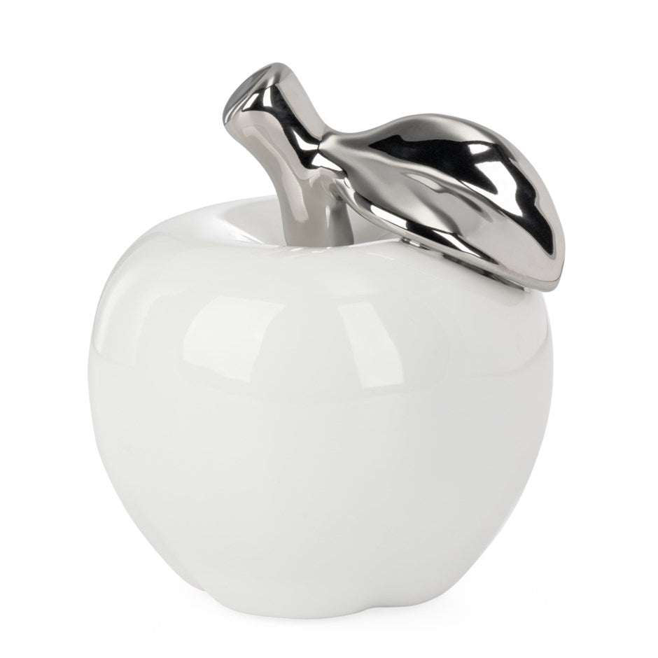 Orchard White Ceramic Silver Tipped Apple Decor Sculpture