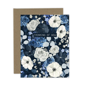 Navy Floral Thinking of You Card | Sympathy Card: White