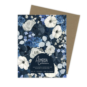 Navy Floral Thinking of You Card | Sympathy Card: White