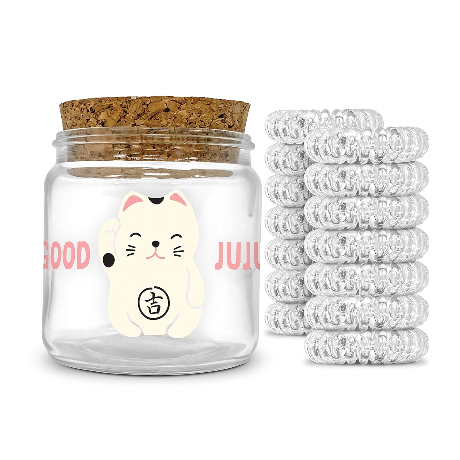 Good Juju Spiral Hair Ties in Decorative Glass Jar