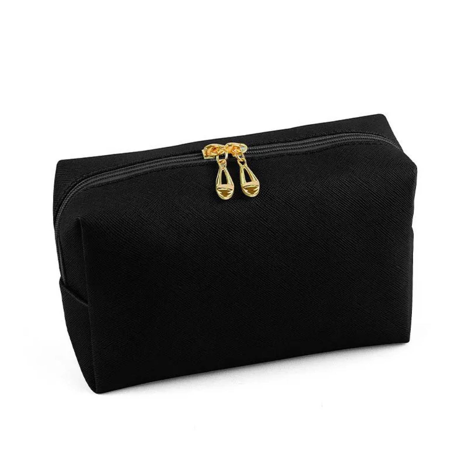Travel Vegan Leather Zip Makeup Bag Black