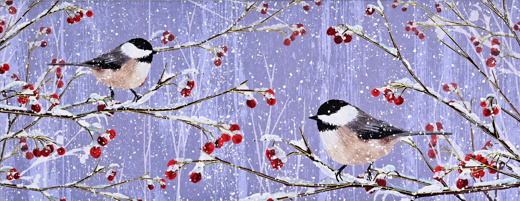 Snowy Chickadees Panoramic Boxed Holiday Cards Regular