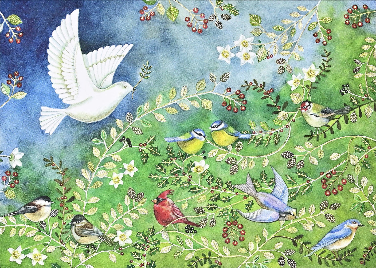 Birds and Holly Deluxe Holiday Cards