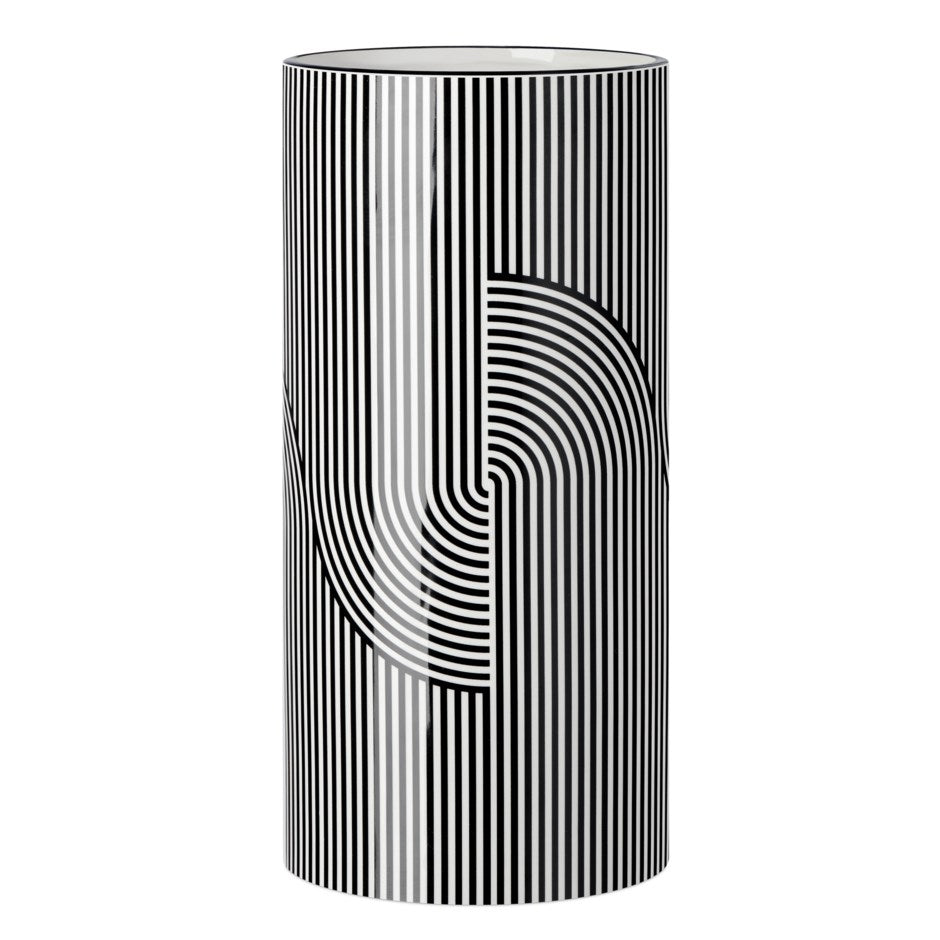 Monochrome Linear Curve Ceramic 12h" Cylinder Vase