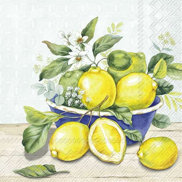 Lemon in bowl napkins