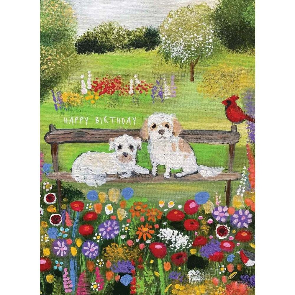 Pups on a Bench Greeting Card