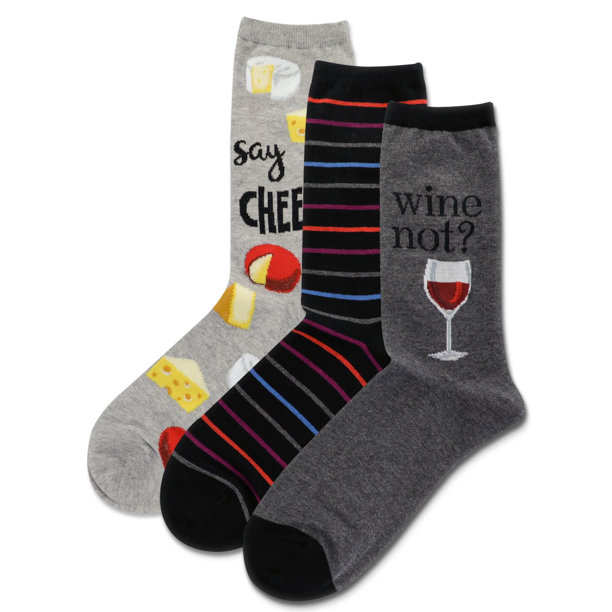 Hotsox - Women's Wine and Cheese Crew Socks (Pack of 3)