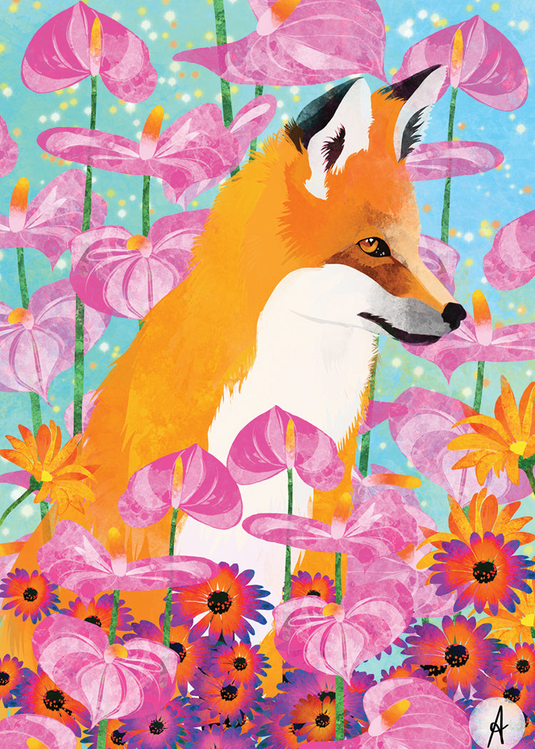 Fox in Flowers Blank Card