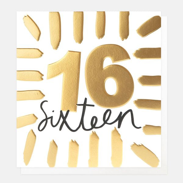 Gold Brushstrokes 16th Birthday Card