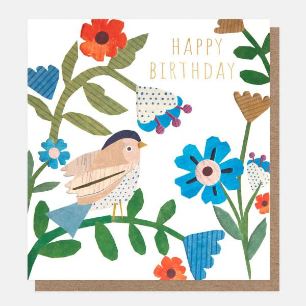 Bird & Flowers Happy Birthday Card