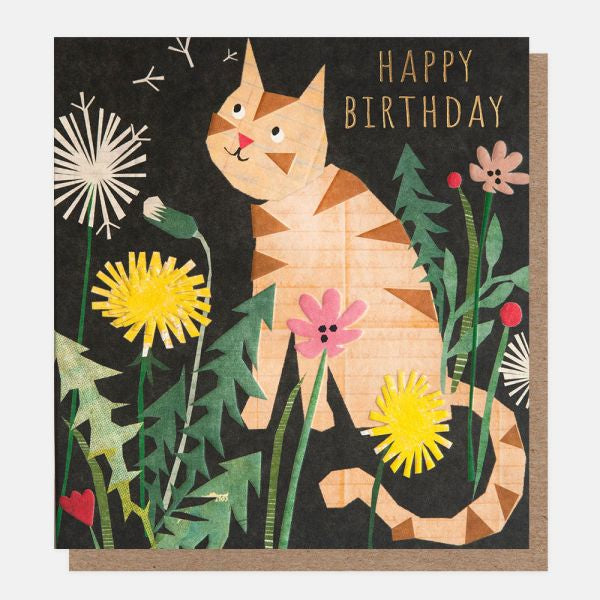 Cat & Dandelions Happy Birthday Card