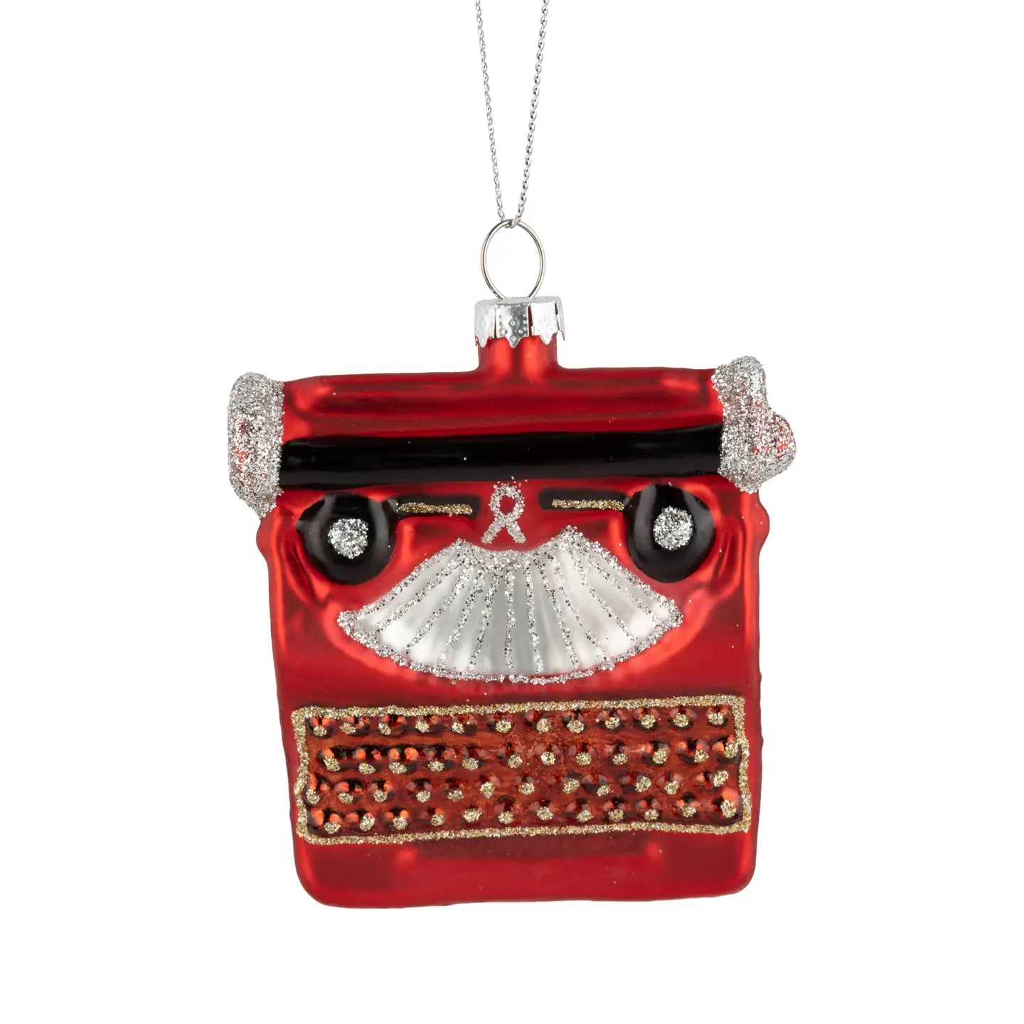 Glass Typewriter Ornament,Red and Black,3in