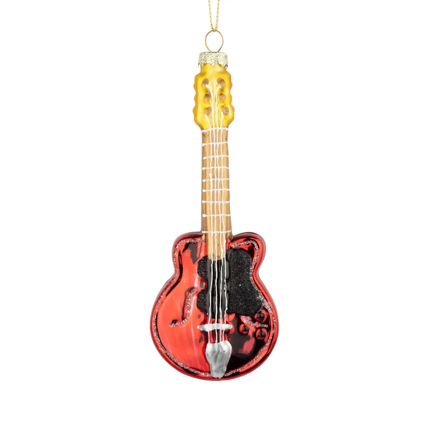 Glass Acoustic Guitar Orn,Red,Black and Gold,6in