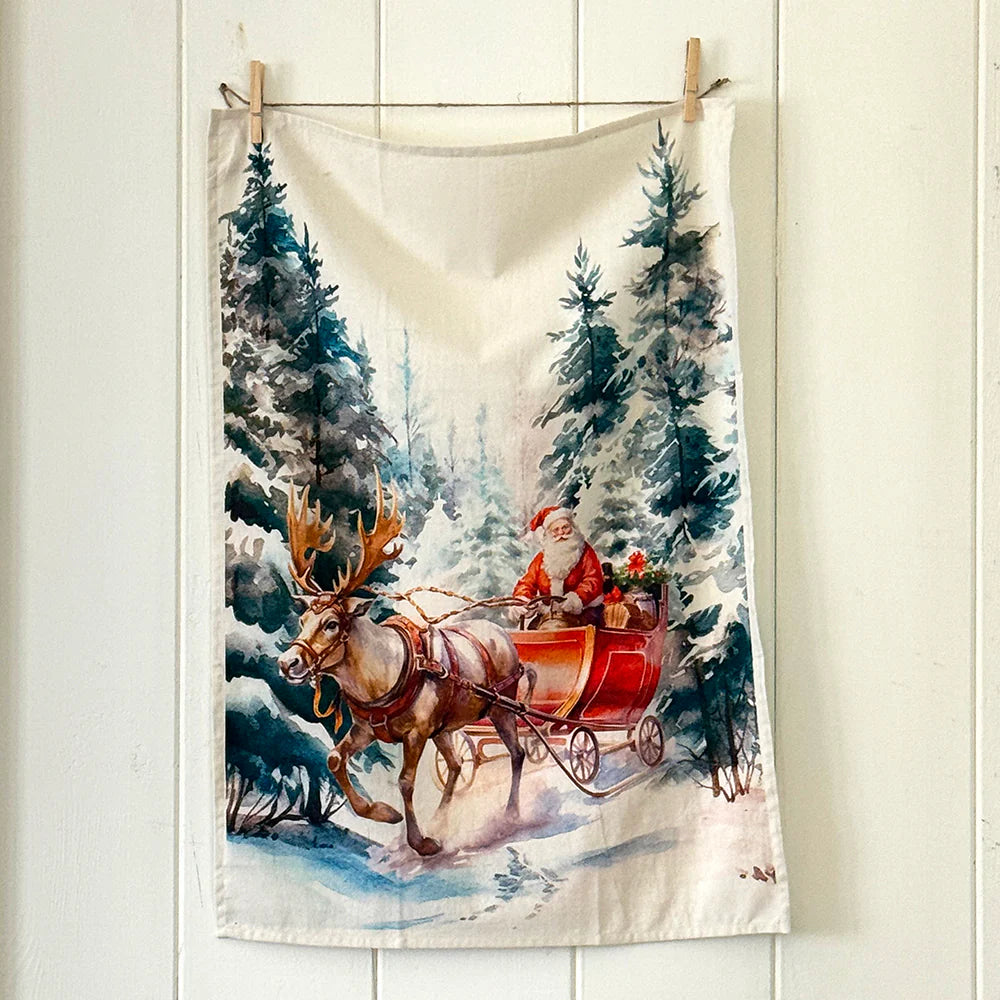 SCENE SANTA FLOURSACK KITCHEN TOWEL S/2
