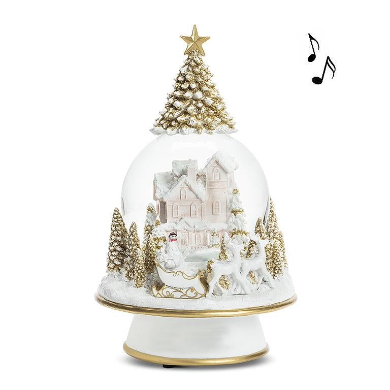 LARGE VILLAGE PEDESTAL SNOW GLOBE WITH MUSIC