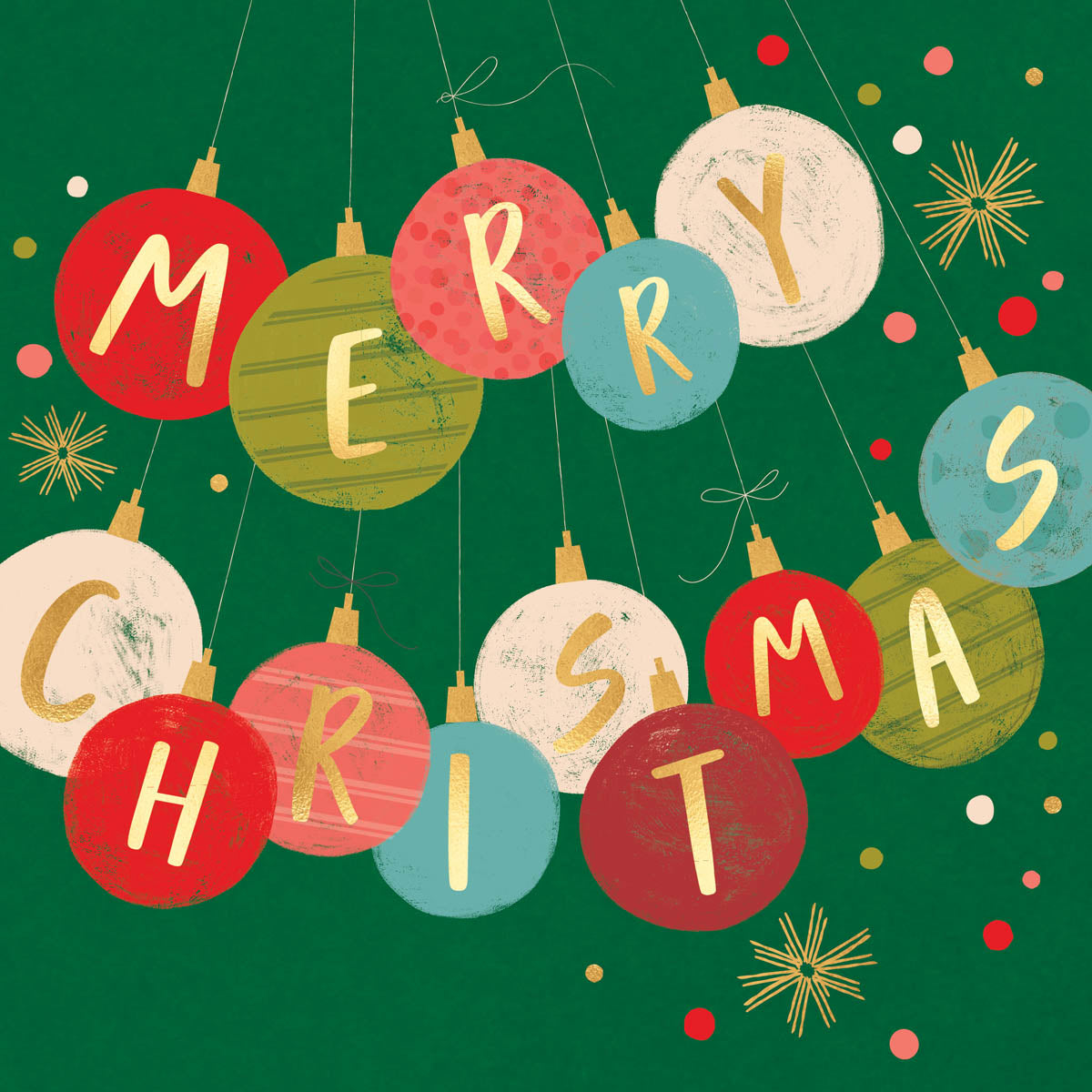Merry Christmas Baubles Greeting Card