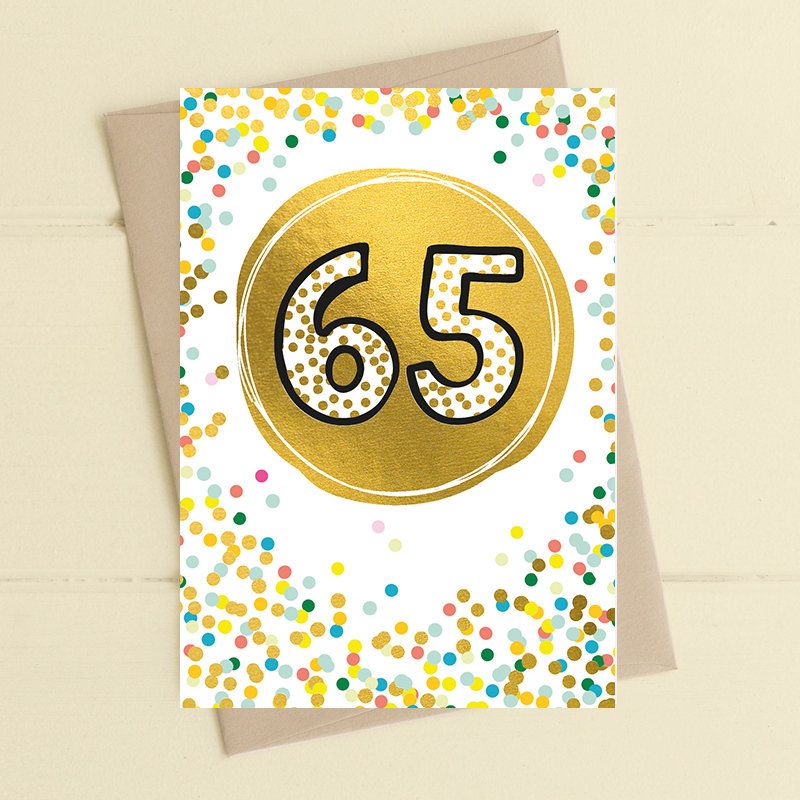 65 Gold and Dots Birthday Greeting Card