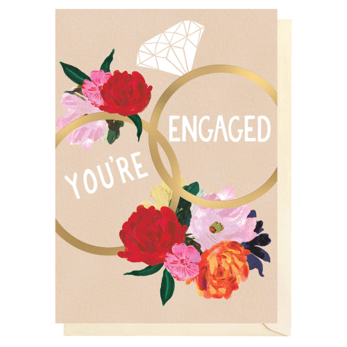 You're Engaged Gold Diamond Ring Greeting Card