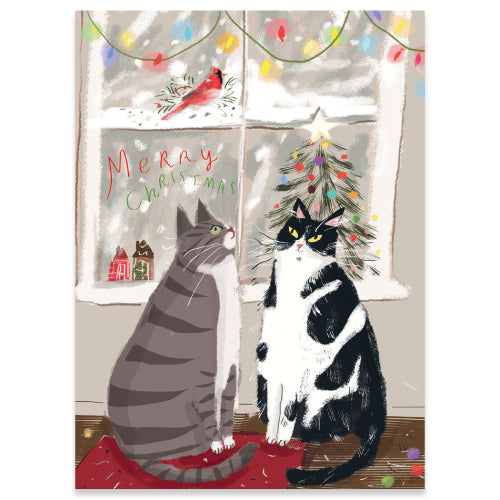 Cats And Cardinal Greeting Card