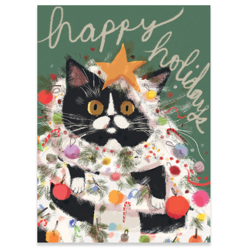 Cat In Tinsel Greeting Card
