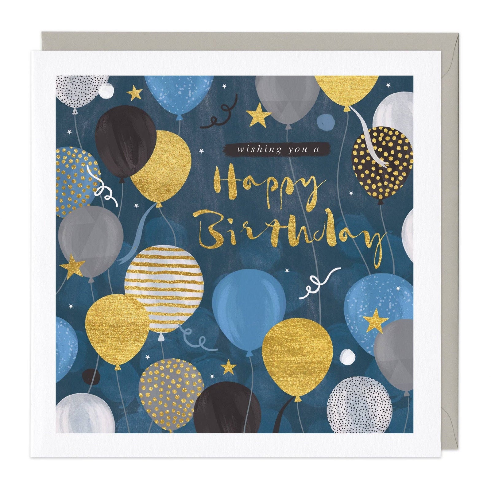 Blue and Gold Balloons Birthday Card