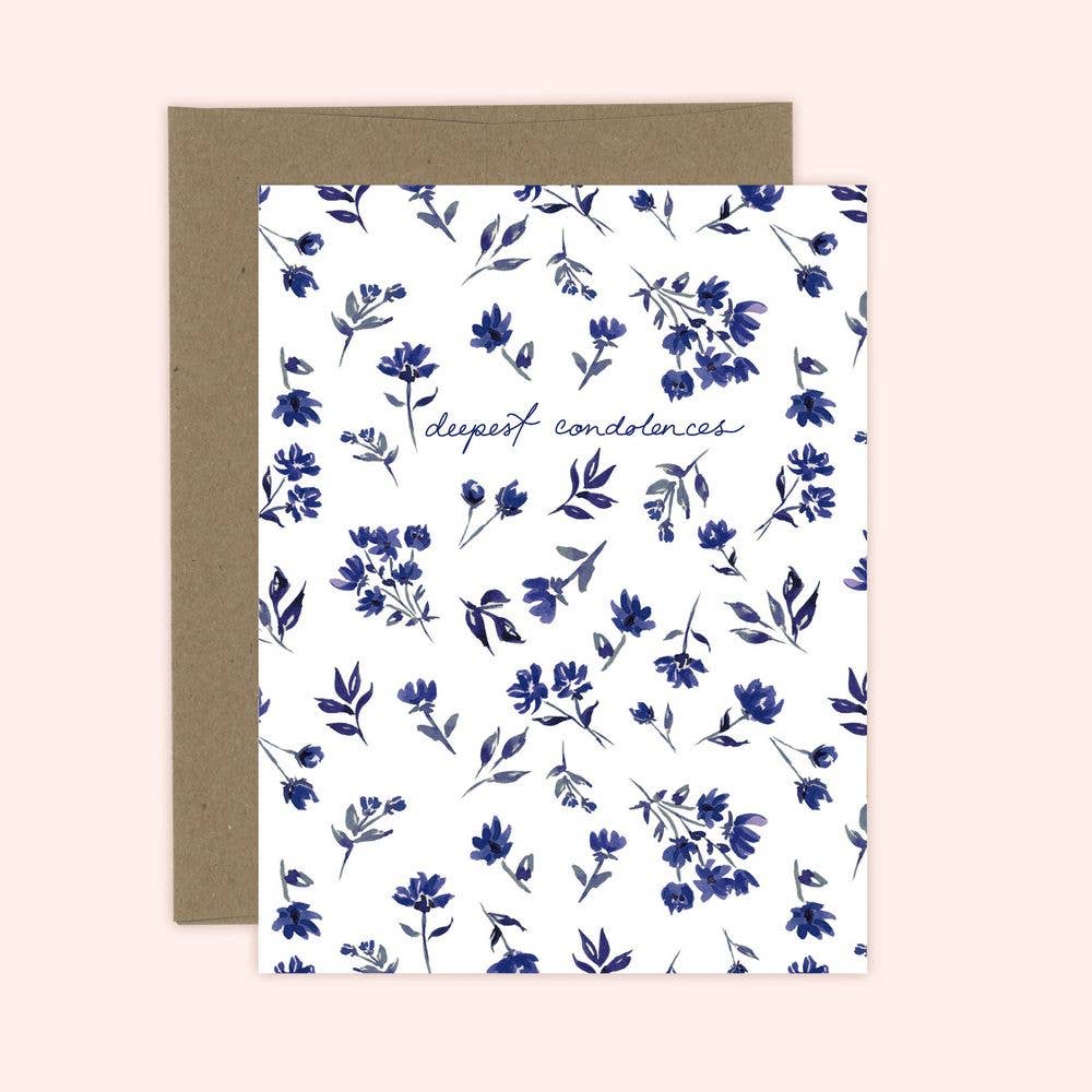 Deepest Condolences Navy Floral Card: Kraft