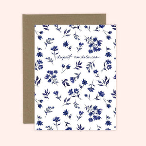 Deepest Condolences Navy Floral Card: Kraft