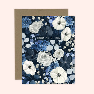 Navy Floral Thinking of You Card | Sympathy Card: White