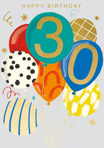 30th Birthday Balloons Greeting Card