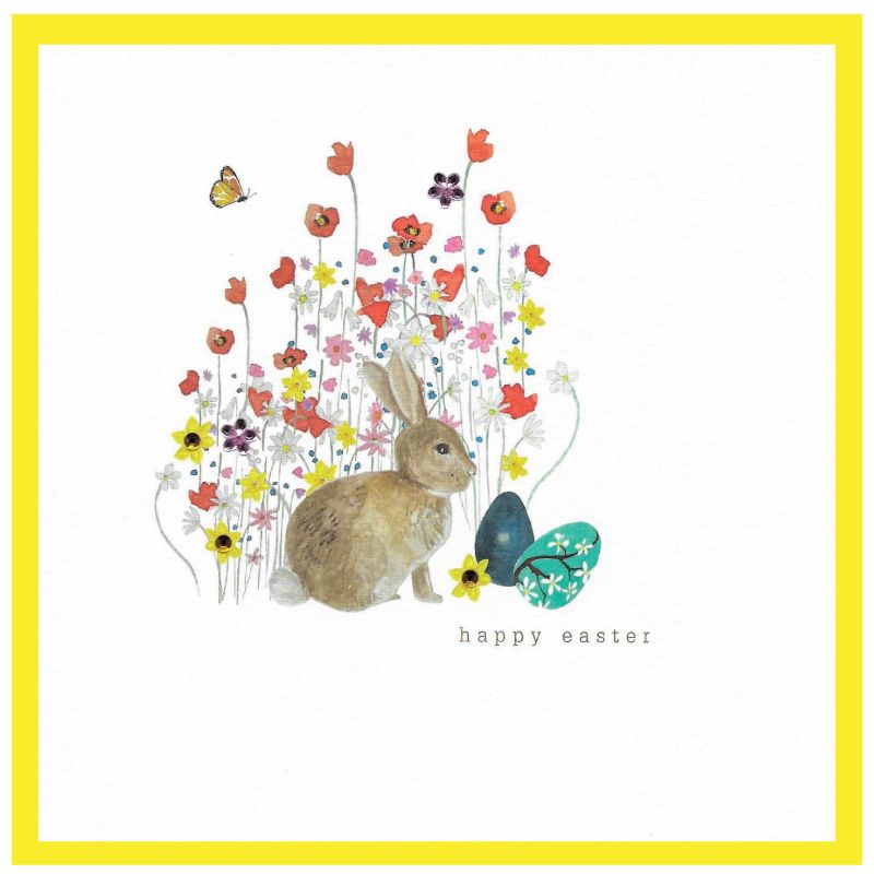 Happy Easter Bunny and Poppies Greeting Card