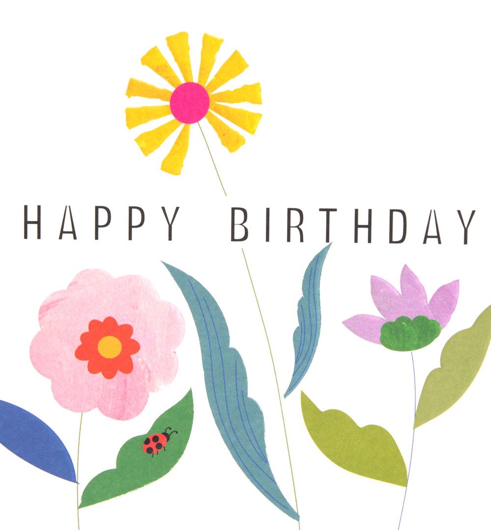 Happy Birthday Bright Flowers Greeting Card