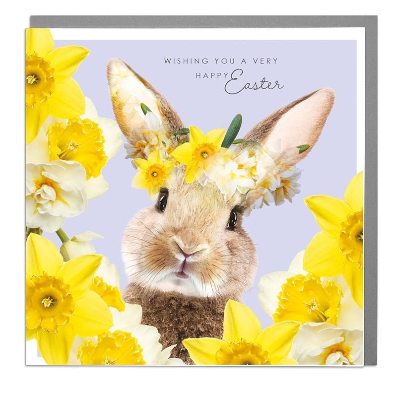 Easter Wishes Bunny and Daffodils Greeting Card
