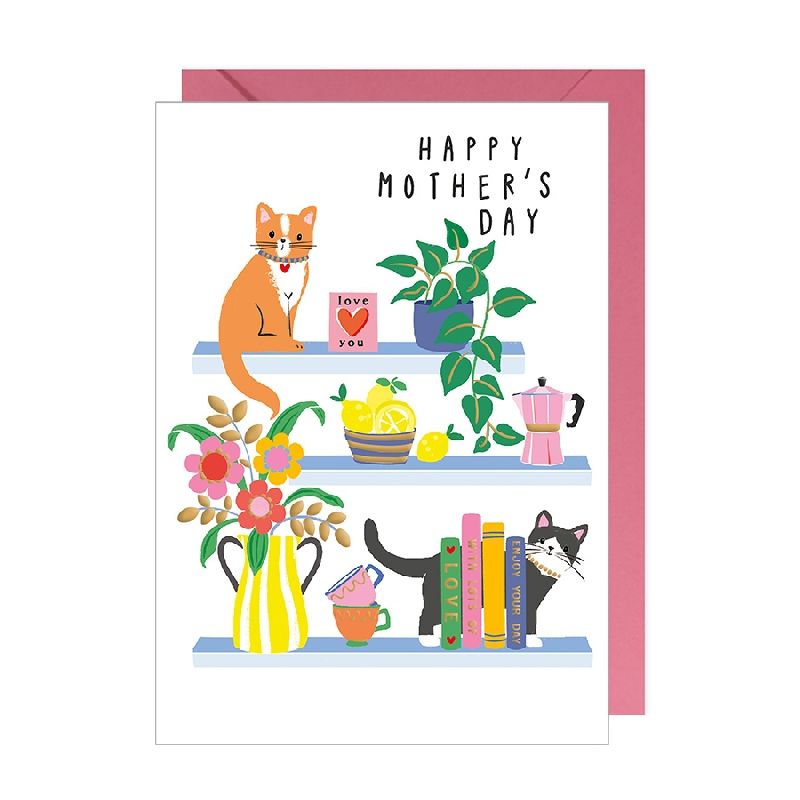 Happy Mother's Day Cats on Shelf Greeting Card