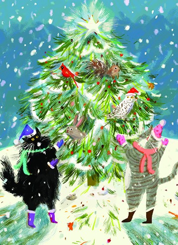 Cats and Birds Christmas Card
