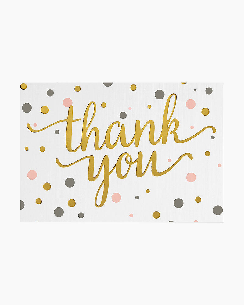 Pink and Gold Dots Thank You Note Cards