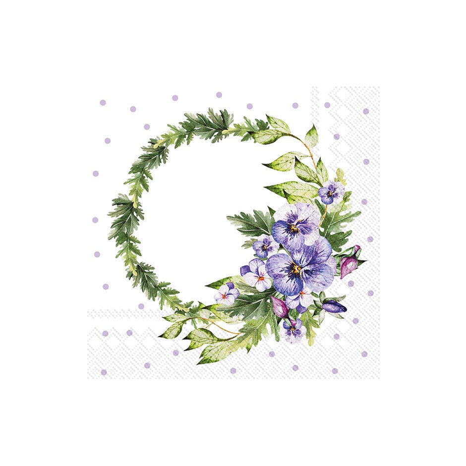 Pansy Wreath Lilac Lunch Napkins